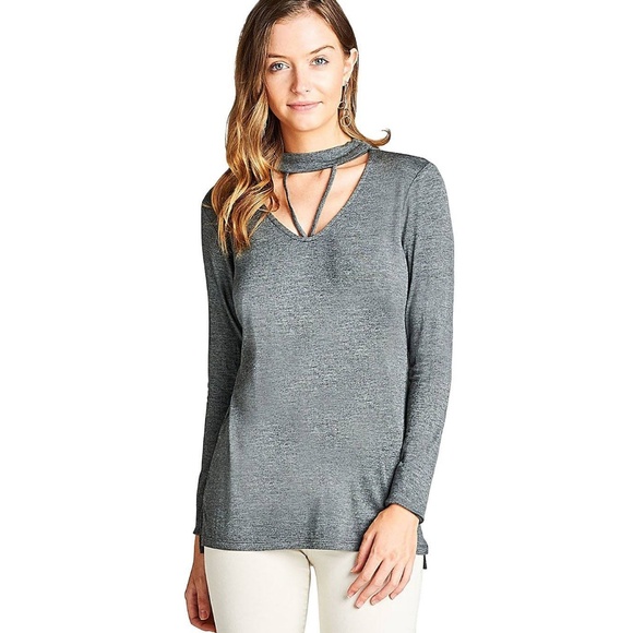 White Lotus Dresses & Skirts - Online Exclusive Gray V-Cutout Top